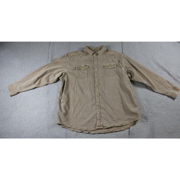 Poncho Outdoors Shirt 3XL Brown Khaki Denim Faded Pearl Snap Western Cowboy - Picture 1 of 7